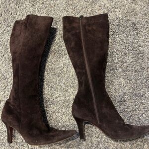 Burberry suede knee-high, heeled boots